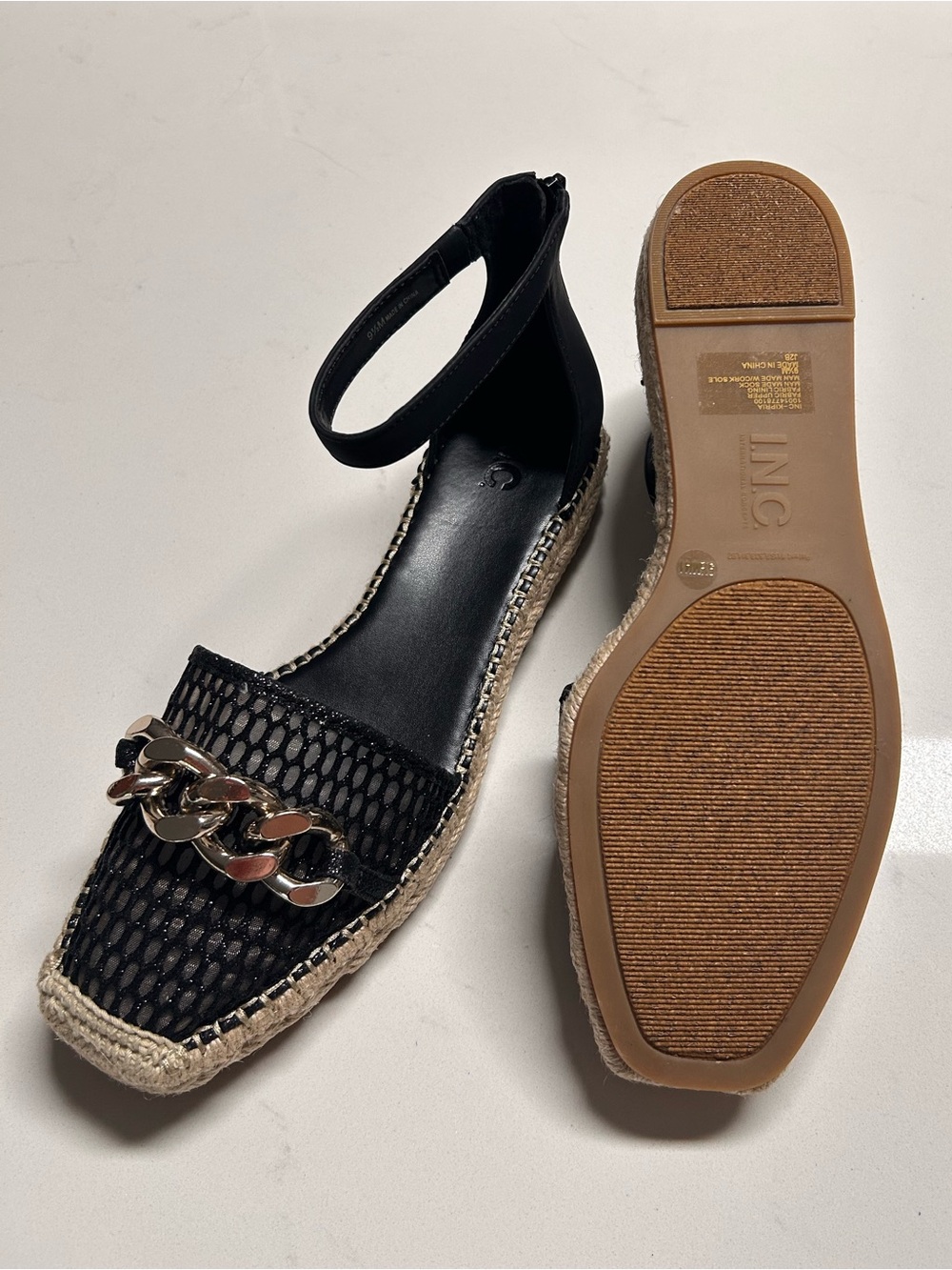 INC International Concepts Black Mesh Gold Chain Espadrille Sandals 9.5 M NWOT - Picture 4 of 10